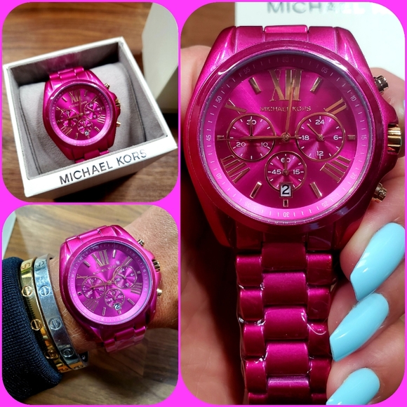 Mk Hot Pinkrose Gold Watch 